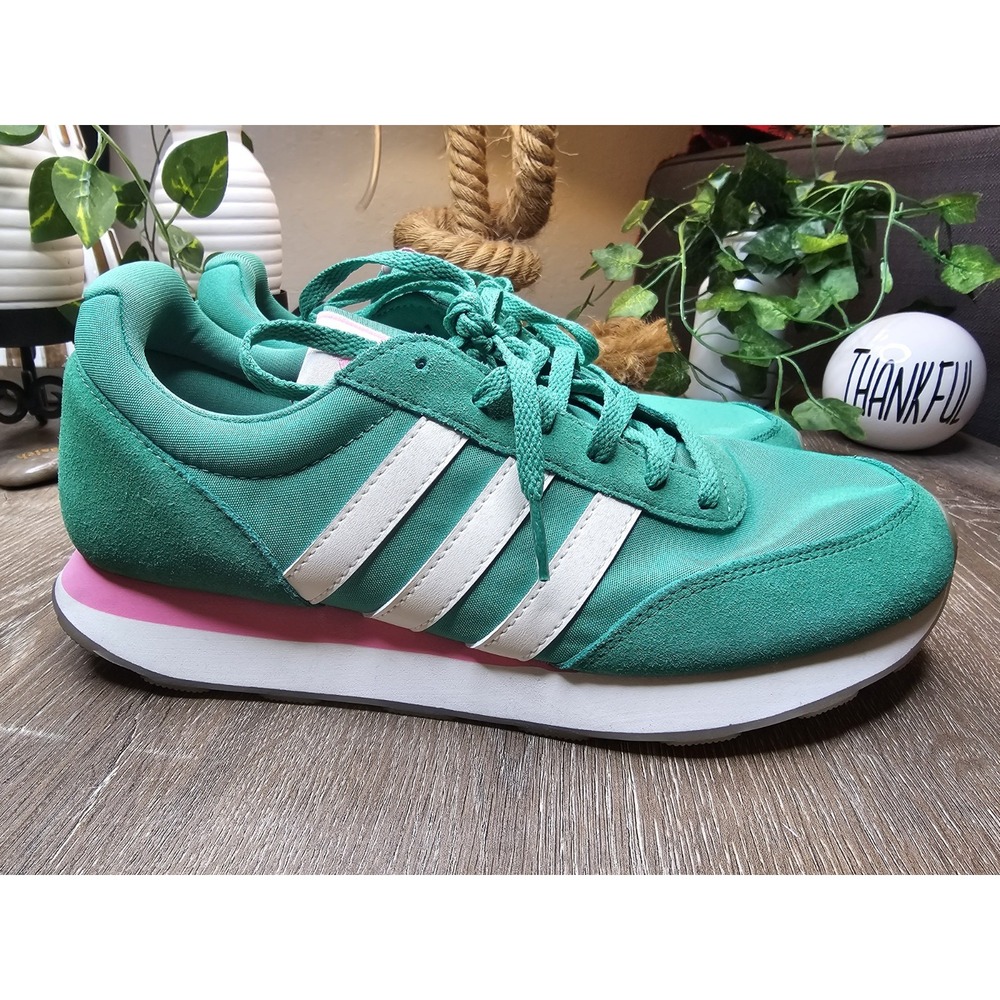 adidas Run 60s‎ 3.0 Semi Court Green Off White Bliss Pink (Women's) size 9 - Picture 4 of 6